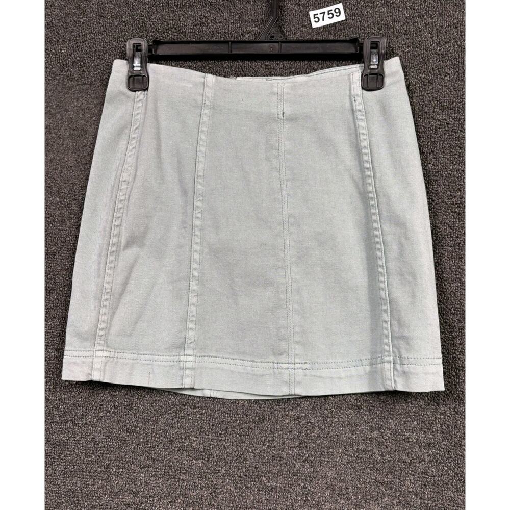 Newbury Kustom Pencil Mini Skirt Womens Size S Green Denim Stretchy Back Zipper